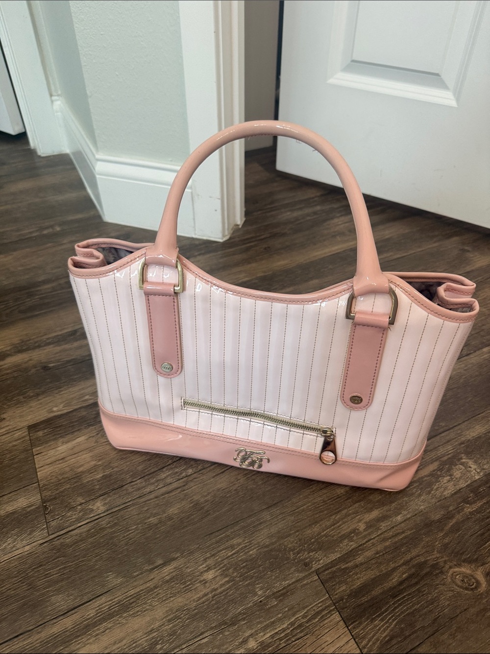 Ted Baker Pink and Cream Quilted Patent Tote with Gold Hardware